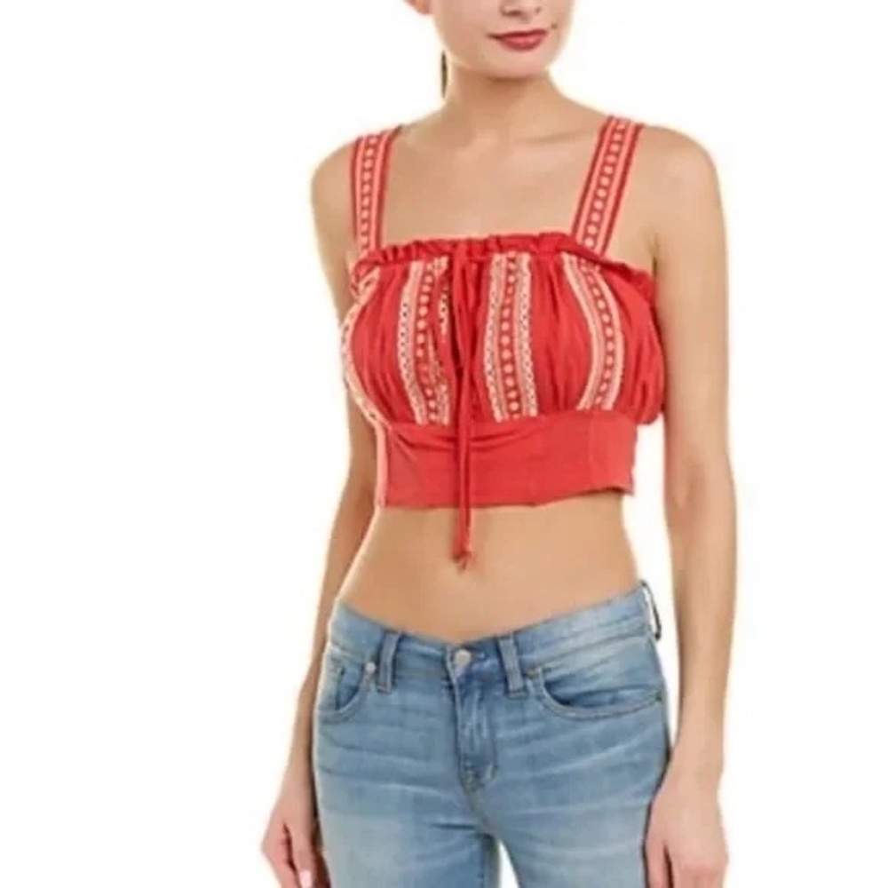 Free People Red Embroidered Crop Tank Top - Picture 4 of 8